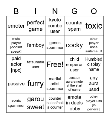 tsb bingo [duels] Bingo Card