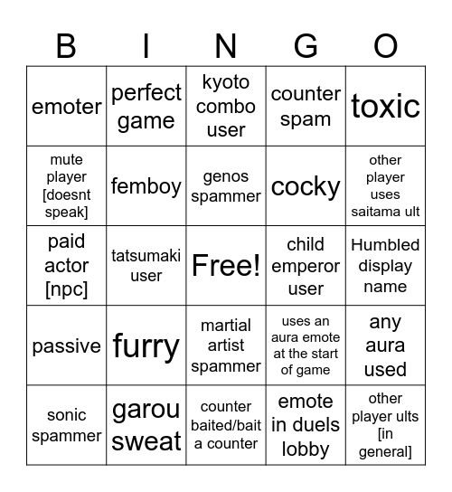 tsb bingo [duels] Bingo Card