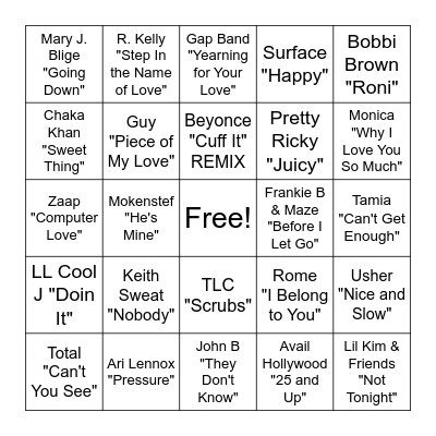 R&B-ingo Bingo Card