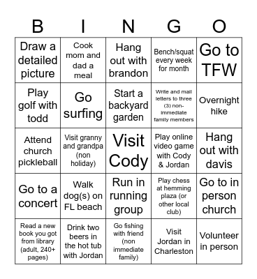 A Narginson Noel Bingo Card