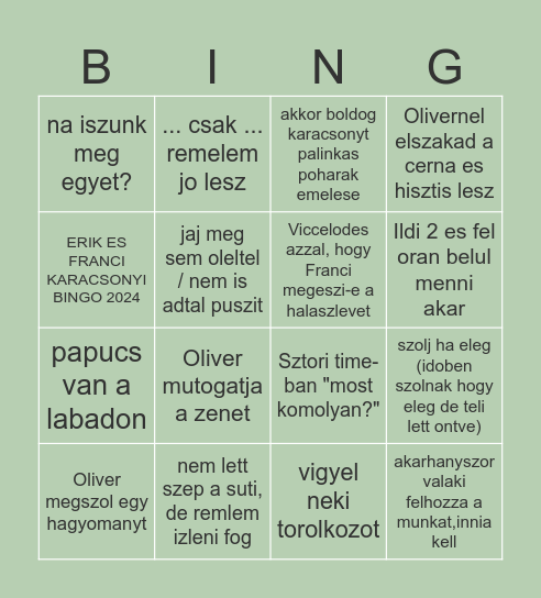 Karacsonyi Bingo Card