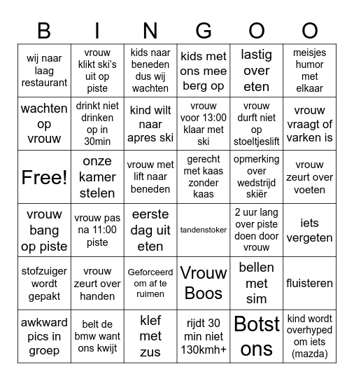 Ski 2025 Bingo Card