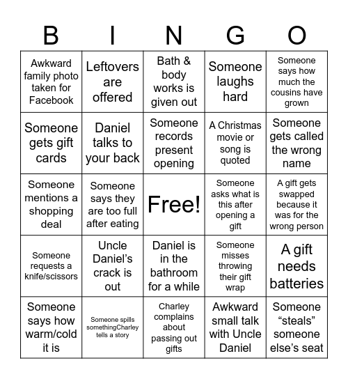 Family Bingo Card