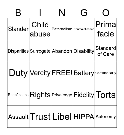 Ethics  Bingo Card