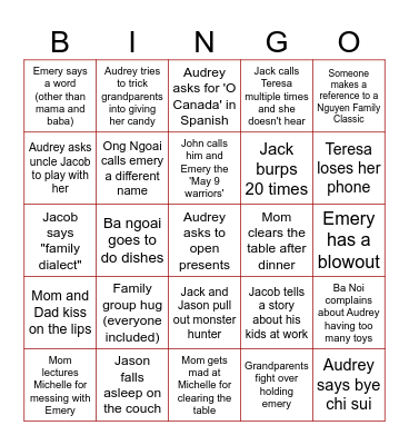 Christmas Family Bingo Card