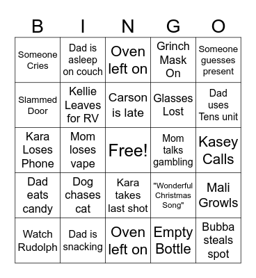 Christmas Vacation Bingo Card