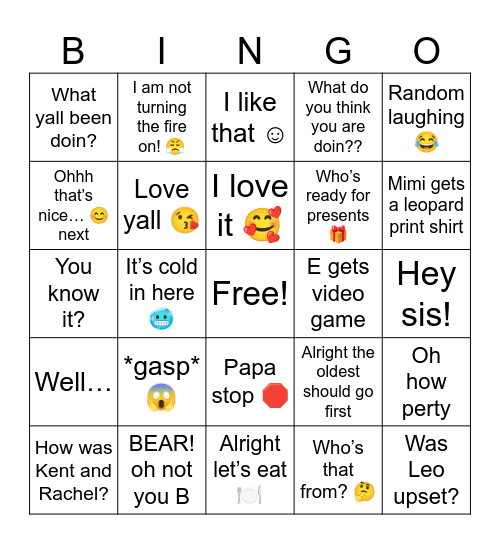 Christmas Eve Bingo Card