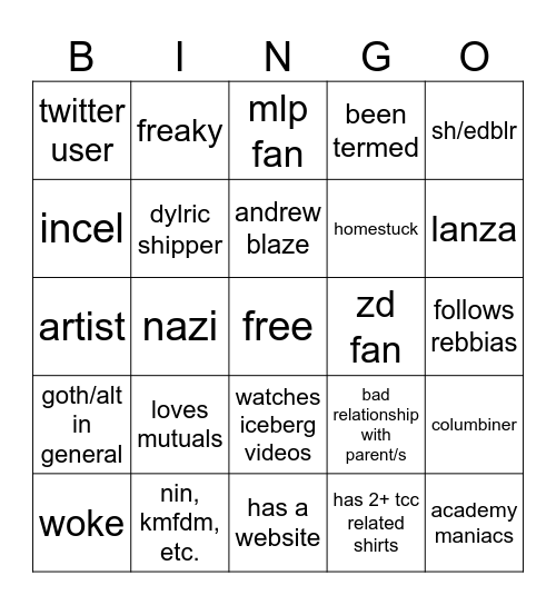 tccblr bingo 2.0 Bingo Card