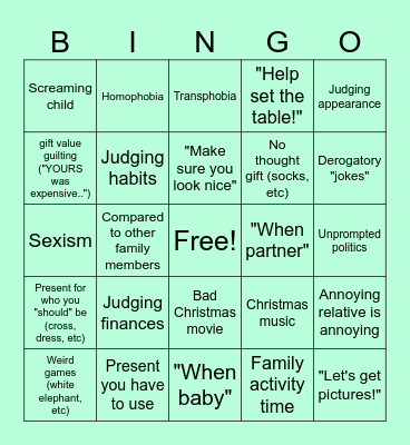 Negative Christmas Time Bingo Card