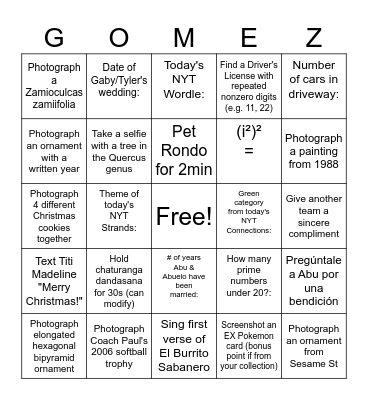 Gomez Bingo 2024 Bingo Card