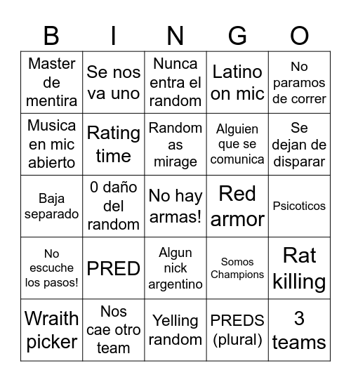 Apex Bingo Card