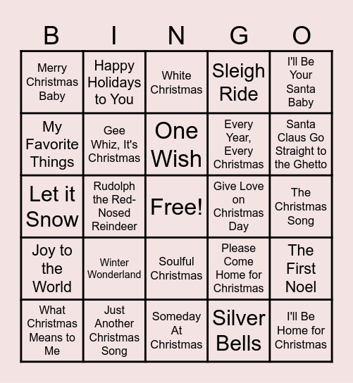 Christmas Sing - O Bingo Card