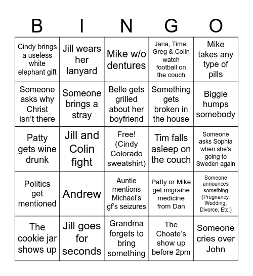 Family Christmas Bingo 2024 Bingo Card