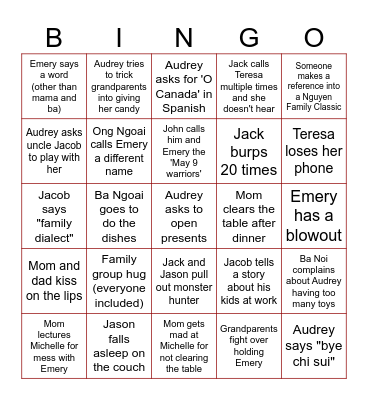 Christmas Family Bingo Card