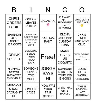 Xmas Eve 2024 Bingo Card