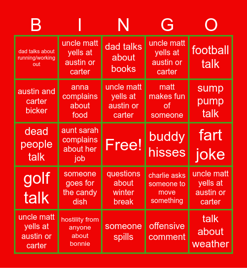 Christmas Eve Bingo Card