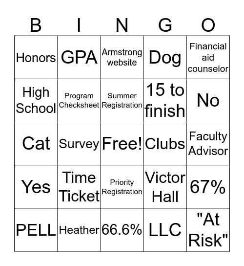 First Year Seminar Bingo Card