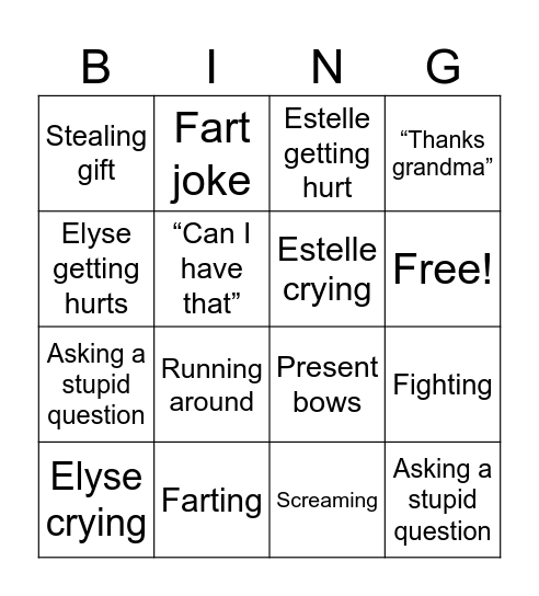 Estelle and Elyse Bingo Card