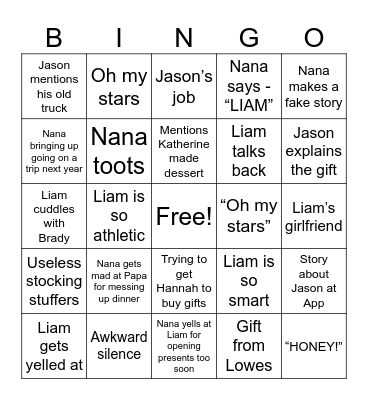 Buchanan Family Christmas Bingo Card