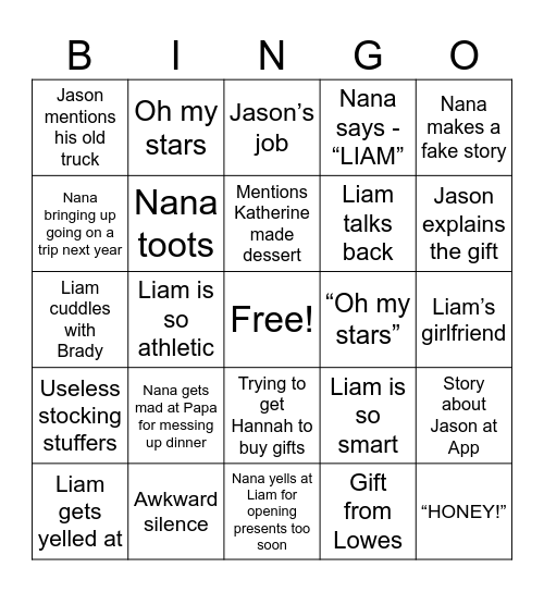 Buchanan Family Christmas Bingo Card