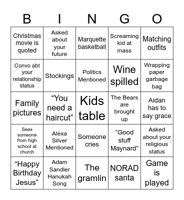 Christmas Eve Bingo Card