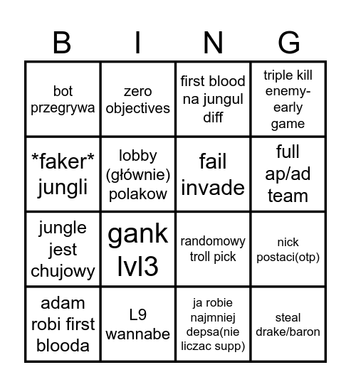 ligowe bvingfo Bingo Card
