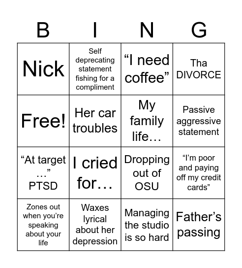 I’m tired of this, Grandpa Bingo Card