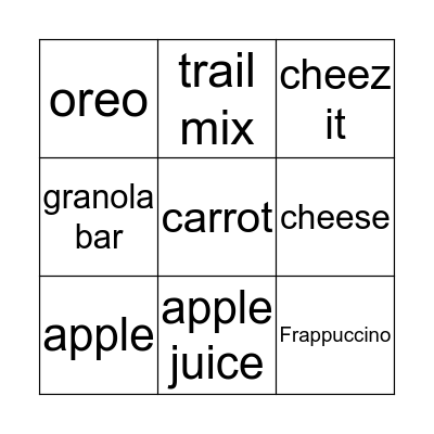 Nutrition Labels Bingo Card