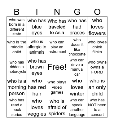 Ice-Breaker Bingo Card