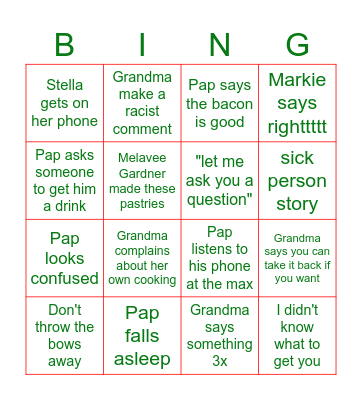 Family Christmas Bingo Card
