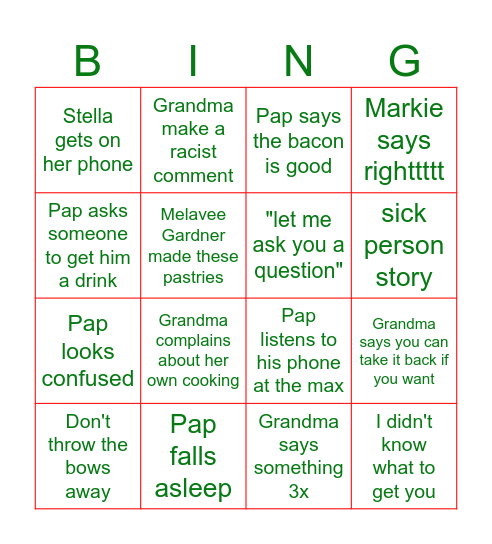 Family Christmas Bingo Card