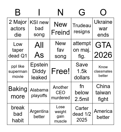 2025 BIngo Card Bingo Card
