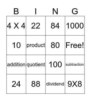 Math Bingo! Bingo Card