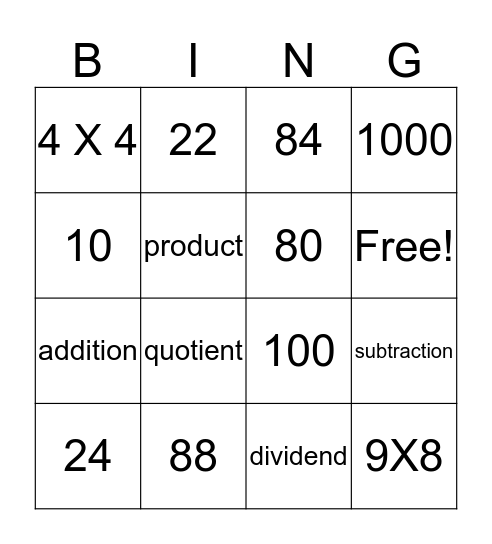 Math Bingo! Bingo Card