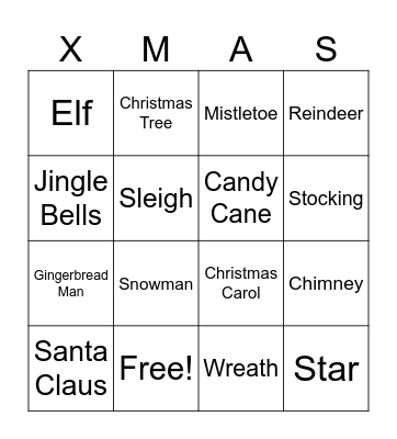 Christmas Vocabulary Bingo Card