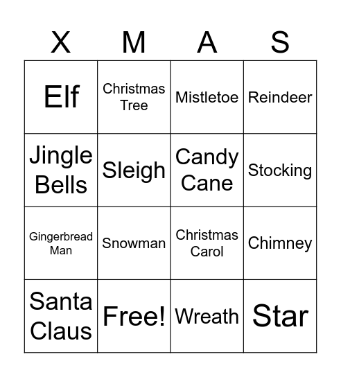 Christmas Vocabulary Bingo Card