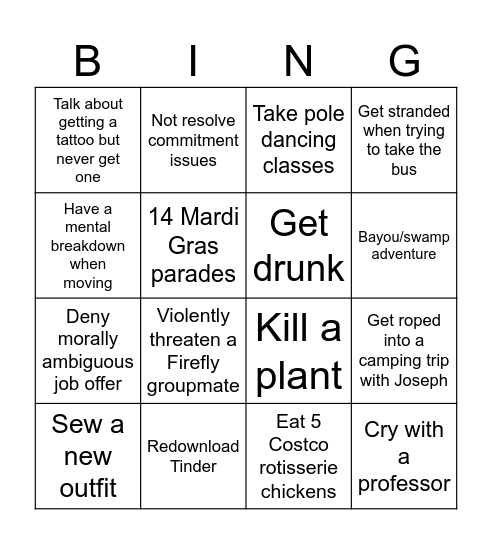 Nic 2025 Bingo Card