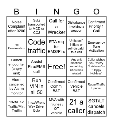 christmas pd bingo Card