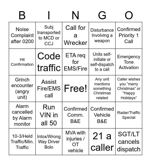 christmas pd bingo Card