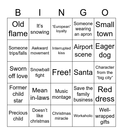 Hallmark Christmas Bingo Card