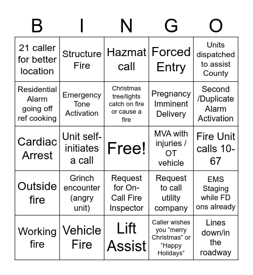 christmas fire bingo Card