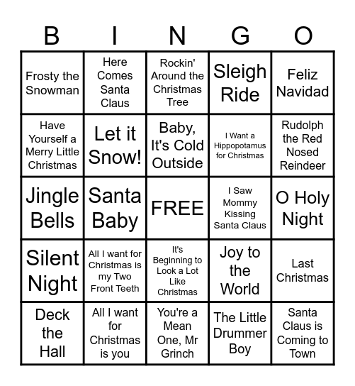 CHRISTMAS CAROL BINGO Card