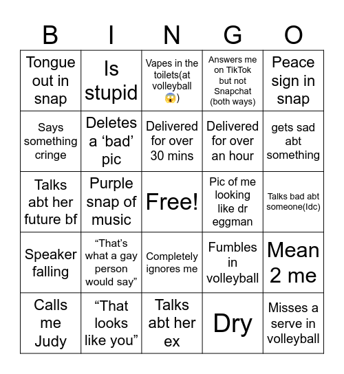Megan’s bingo Card