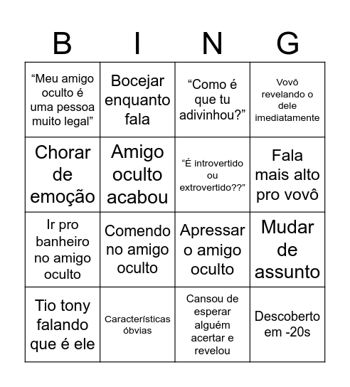Bingo de amigo oculto Bingo Card
