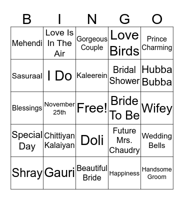 Gauri Chali Sasuraal.... Bingo Card