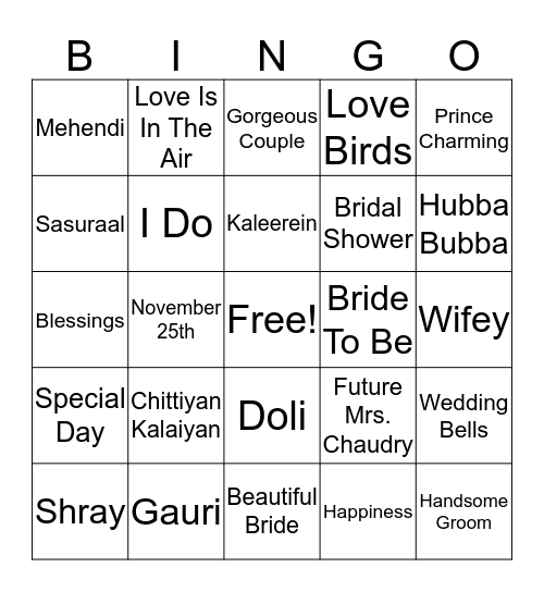 Gauri Chali Sasuraal.... Bingo Card