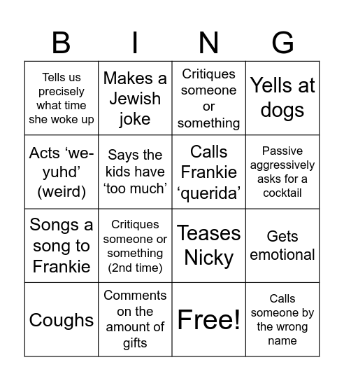 Dona ‘Bing’ Bingo Card