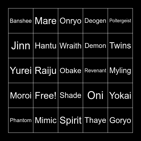 PHASMO Bingo Card