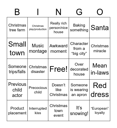 Christmas Movies Bingo Card