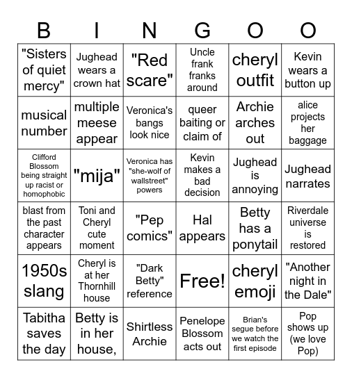 Rivervale Bingoo Bingo Card